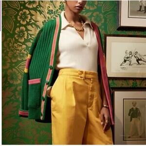 Banana Republic Athletics Varsity Logo Cardigan Green Pink Yellow Size XS